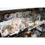FOUR BOXES OF CERAMICS, GLASSWARE, ETC, including ornaments, demi johns, soda syphons, boxed