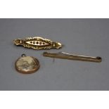 TWO 9CT BAR BROOCHES AND PENDANT (3)