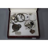 A MIXED TRAY OF SILVER ITEMS, etc