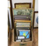 PAINTINGS AND PRINTS, a box of late 20th Century watercolours, assorted prints, etc (box and five