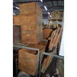SIX WOODEN CRATES, (no bottoms), stamped CWS Liverpool and a WW2 folding camping bed (7)