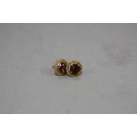 A MID-LATE 20TH CENTURY 9CT GOLD AMETHYST STUD EARRINGS, round mixed cut amethysts measuring