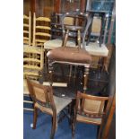 AN OAK GATELEG TABLE, a set of four mahogany chairs, an Edwardian chair and three rustic items of