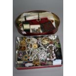 TWO TRAYS OF MIXED COSTUME JEWELLERY, etc