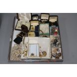 A TRAY OF MIXED COSTUME JEWELLERY, etc
