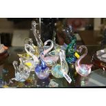 ELEVEN GLASS SWANS, Glory Art glass, Alum Bay glass etc