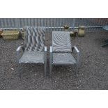 TWO METAL GARDEN CHAIRS, including one with reclining back (2)