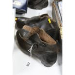 A PAIR OF MILITARY CLOGS/SHOES, marked 'W (crows foot) D 190'