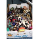 A BOX OF COSTUME JEWELLERY