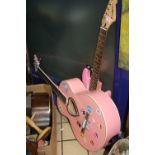 A PINK J.J. HEART ACOUSTIC GUITAR, and a pine Westfield electric guitar (2)