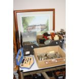 TWO BOXES OF SUNDRIES, to include cutlery, toiletry and sewing items, manicure items and James