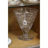 A ROYAL BRIERLEY CUT GLASS FOOTED VASE, height approximately 24cm