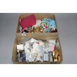 TWO BOXES OF MIXED COSTUME JEWELLERY, etc