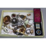 A PARCEL OF MISCELLANEOUS, to include a silver sovereign holder, a silver Masonic badge, costume