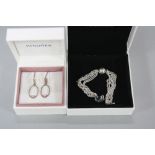 A BOXED PANDORA EARRINGS AND BRACELET