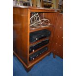 A YEW WOOD HI-FI CABINET, containing a Cambridge audio P50 amplifier and a Yamaha CDX-530E compact