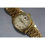 AN 18CT GOLD ROLEX OYSTER-PERPETUAL DAY DATE SUPERACTIVE CHRONOGRAPH WRISTWATCH, on President