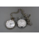 A SILVER POCKET WATCH, and silver chain with a Ilona stopwatch