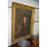 19TH CENTURY BRITISH SCHOOL, half length portrait of a boy with a begging bowl, oil on canvas, 101cm