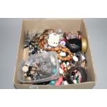 A BOX OF MISCELLANEOUS COSTUME JEWELLERY, etc