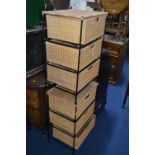 A PAIR OF IRON AND WICKER CHESTS OF THREE DRAWERS (2)