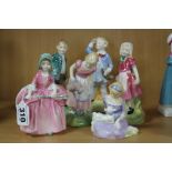 SIX ROYAL DOULTON NURSERY RHYME FIGURES, 'Bo-Peep' HN1811, 'Mary Mary' HN2044, 'Mary Had a Little