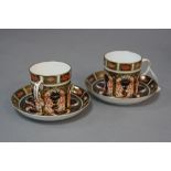 TWO ROYAL CROWN DERBY IMARI COFFEE CANS AND SAUCERS, '1128' patytern (2)