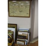 PICTURES AND PRINTS, a quantity of prints, two modern oil paintings, facsimile maps, etc (box and