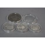 FIVE MIXED SILVER COMMEMORATIVE COINS