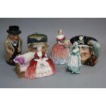 SIX ROYAL DOULTON ITEMS, to include three character jug/toby 'Granny Toothless' D5521, 'Long John