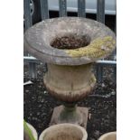 A PRE CAST COMPANA STYLE GARDEN URN, on seperate stand, approximate height 74cm