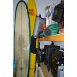 A CIRCLE ONE LIFE SAVING SURF BOARD, approximate length 10' 7', epoxy made with 8' fin, Badged