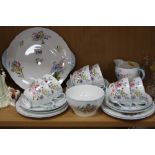 SHELLEY 'WILD FLOWERS' TEASET, No 13668, to include cake plate, milk jug, sugar bowl and six tea