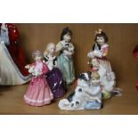 SIX SMALL ROYAL DOULTON FIGURES, 'Faithful Friend' HN3696, 'Home at Last' HN3697, 'Affection'