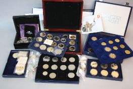 A SELECTION OF COINS AND COMMEMORATIVES, to include 24K layered coins (oldest Crowning Monarch)