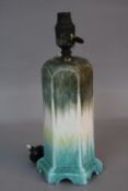 A RUSKIN POTTERY TABLE LAMP, of hexagonal form, crystalline glazes ranging from grey/green, white