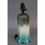 A RUSKIN POTTERY TABLE LAMP, of hexagonal form, crystalline glazes ranging from grey/green, white