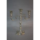 AN ELIZABETH II SILVER CANDELABRUM OF GEORGE II STYLE, three light, detachable sconces, knopped