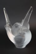 A LALIQUE VASE, in the form of two Doves, clear and frosted glass, engraved script mark 'Lalique