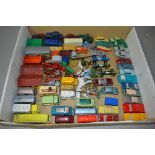 A QUANTITY OF UNBOXED AND ASSORTED PLAYWORN DIECAST VEHICLES, majority are 1960's Matchbox issues