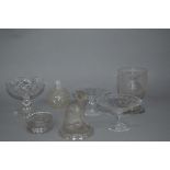 SEVEN PIECES OF LATE 19TH CENTURY AND EARLY 20TH CENTURY CLEAR GLASSWARE, comprising a press moulded