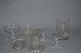 SEVEN PIECES OF LATE 19TH CENTURY AND EARLY 20TH CENTURY CLEAR GLASSWARE, comprising a press moulded