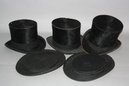THREE LATE 19TH/EARLY 20TH CENTURY BLACK SILK TOP HATS, worn condition, by Lincoln Bennet & Co,