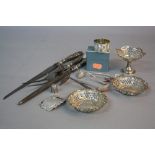 A GROUP LOT OF SILVER, including an Edwardian pedestal nut dish, Birmingham 1907, a circular