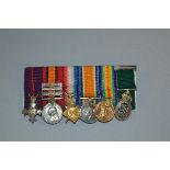 A PERIOD GROUP OF MINIATURE MEDALS, on a wearing bar, attributed( by vendor) to a Lt. Col. J P