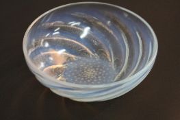 A LALIQUE POISSON PATTERN BOWL, opalescent glass, etched mark to underside 'R. Lalique France',