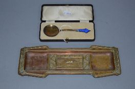 A TIFFANY STUDIOS NEW YORK COPPER PLATED BRONZE PEN TRAY IN THE AMERICAN INDIAN 1185 PATTERN, copper