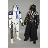 A JAKKS PACIFIC DARTH VADER FIGURE, with a similar Stormtrooper figure, both appear complete, height