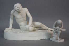 A VICTORIAN PARIAN BROWN, WESTHEAD AND MOORE CRYSTAL PALACE ART UNION FIGURE OF A WOUNDED GLADIATOR,