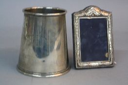 A GEORGE VI SILVER TANKARD OF CONICAL FORM, cast 'C' shaped handle, engraved inscription, maker A.L.